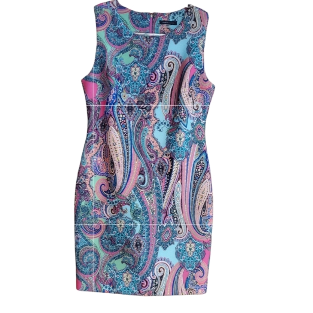 TOMMY HILFIGER SLEEVELESS MULTI COLOR PAISLEY SCUBA DRESS SIZE 8